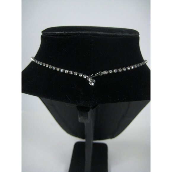 Vintage Prong Set Rhinestone V Shaped Necklace Silvertone Multi Strand 15 inch - Picture 9 of 10